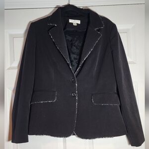 Lena Gabrielle Black Blazer Jacket With Gray Trim Size 10